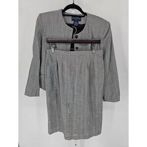 Sweet Suit Womens Sz 12P Petite Skirt Suit Set Gray Pastel Plaid